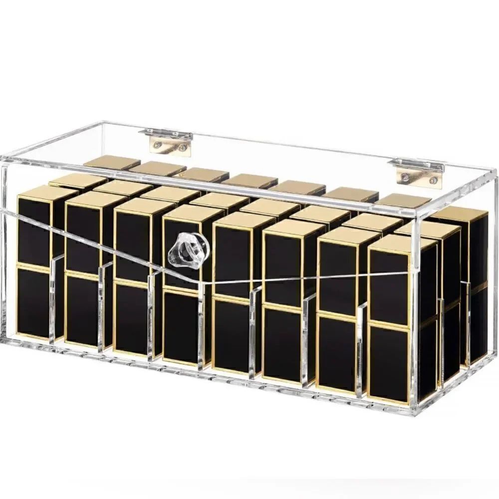 Premium Acrylic 24 Lipstick Organizer Makeup Storage, 5mm with Lid